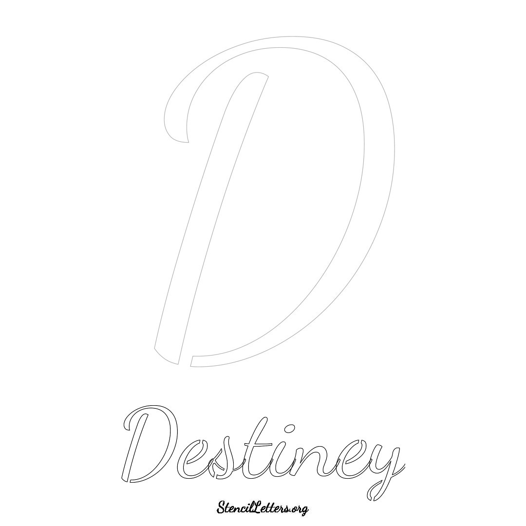 Destiney printable name initial stencil in Cursive Script Lettering