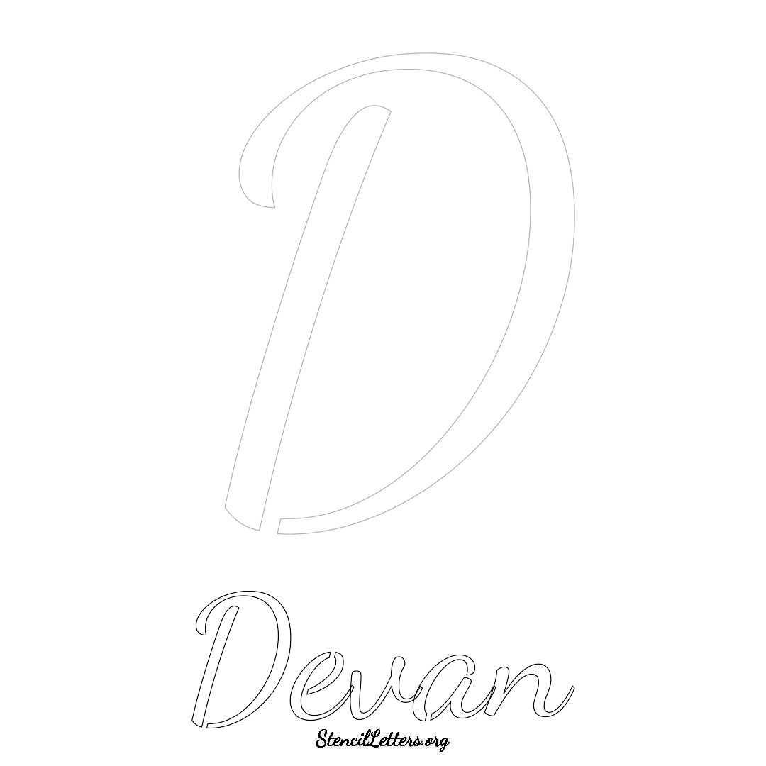Devan printable name initial stencil in Cursive Script Lettering