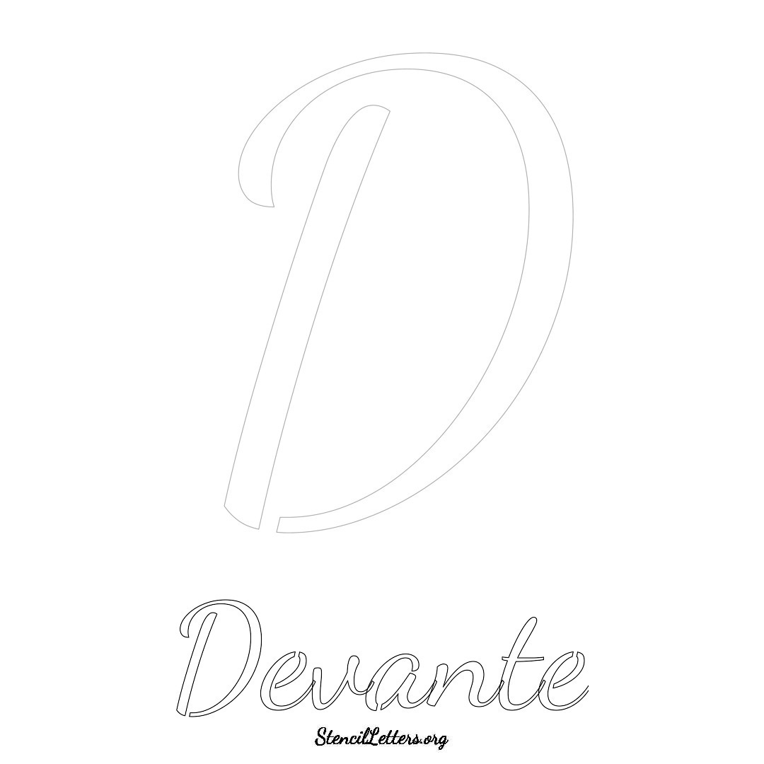 Devante printable name initial stencil in Cursive Script Lettering