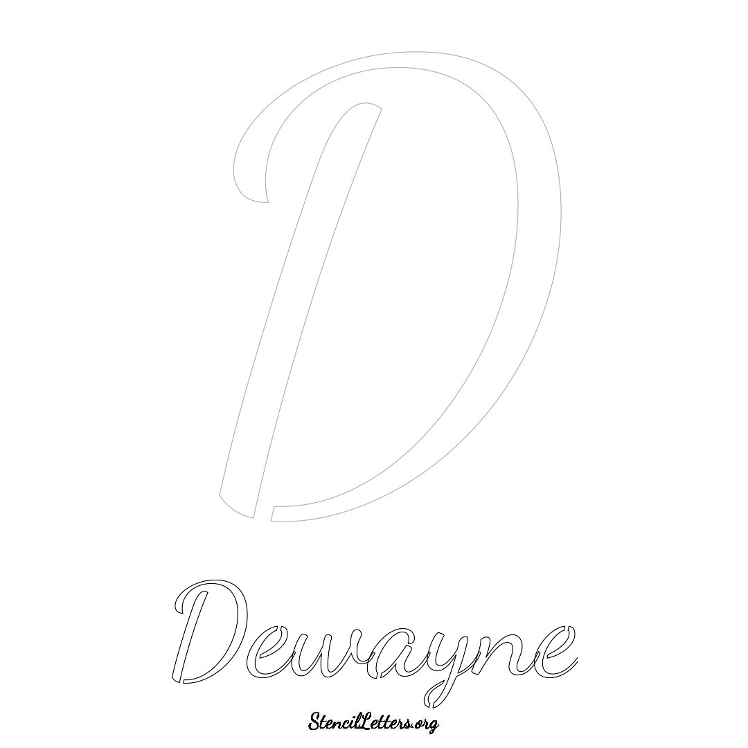 Dewayne printable name initial stencil in Cursive Script Lettering