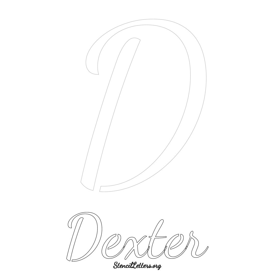 Dexter printable name initial stencil in Cursive Script Lettering