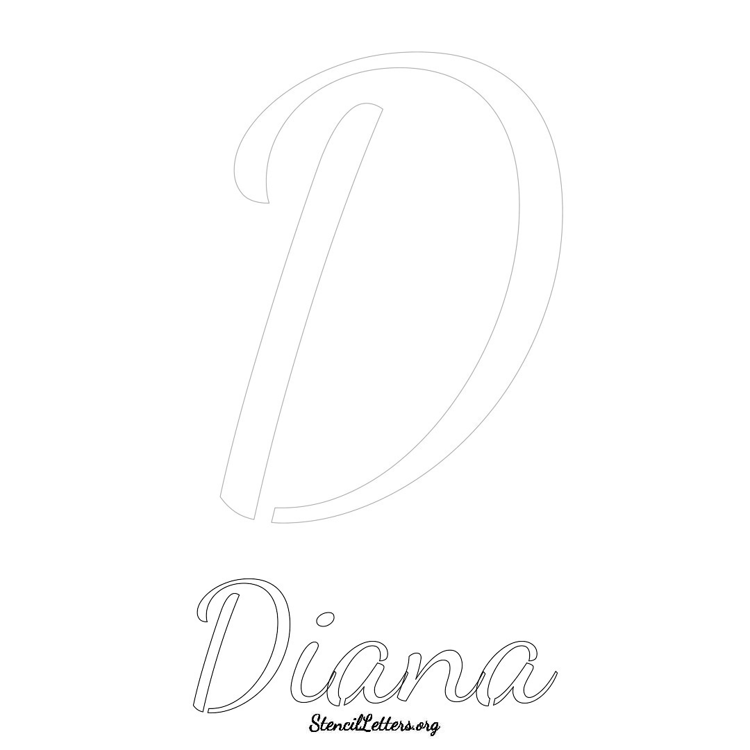 Diana printable name initial stencil in Cursive Script Lettering