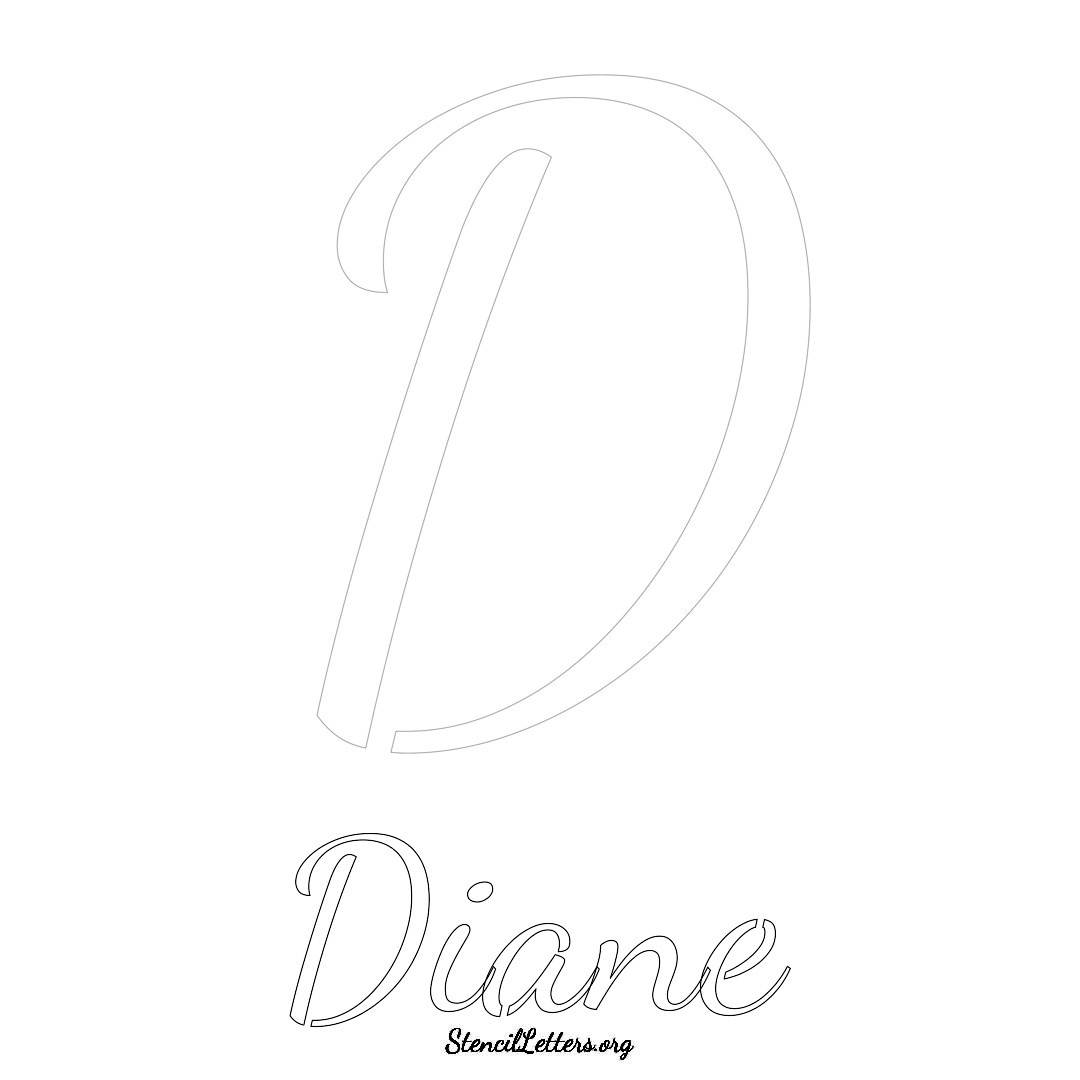 Diane printable name initial stencil in Cursive Script Lettering