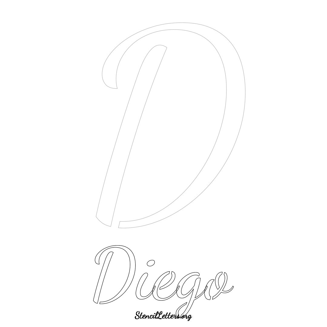Diego printable name initial stencil in Cursive Script Lettering