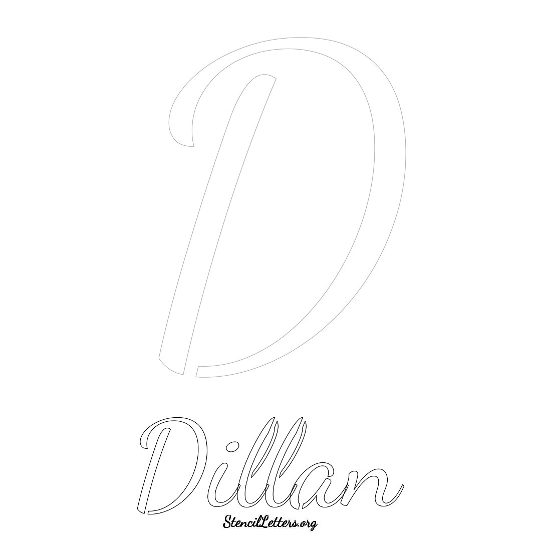Dillan printable name initial stencil in Cursive Script Lettering