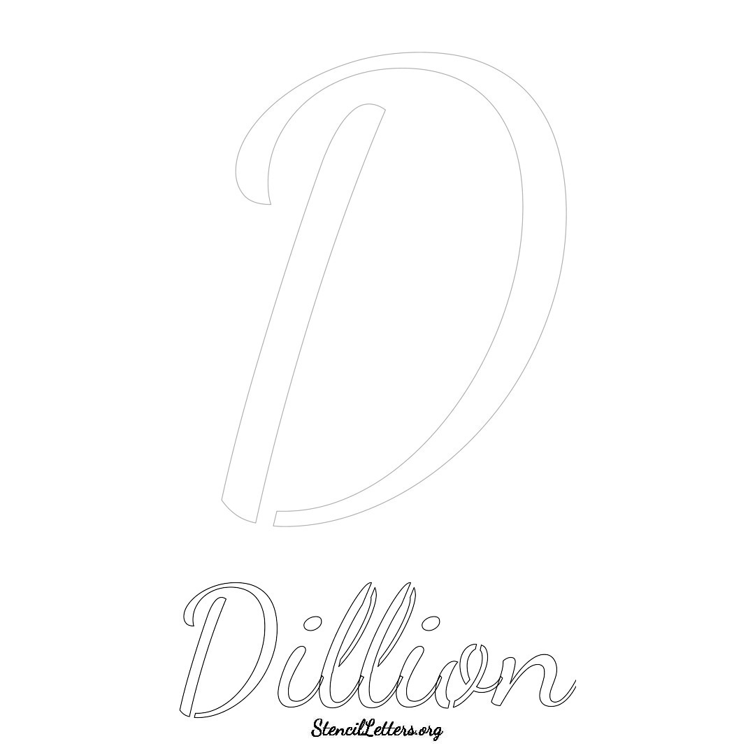 Dillion printable name initial stencil in Cursive Script Lettering