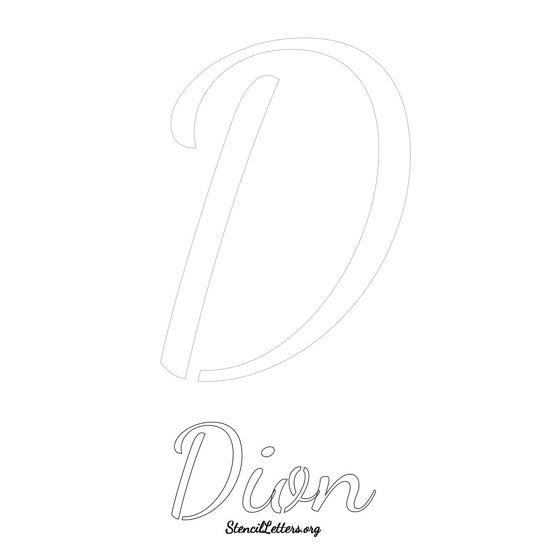 Dion printable name initial stencil in Cursive Script Lettering