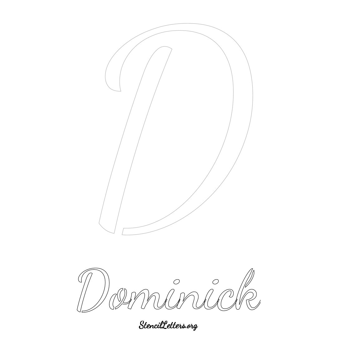 Dominick printable name initial stencil in Cursive Script Lettering