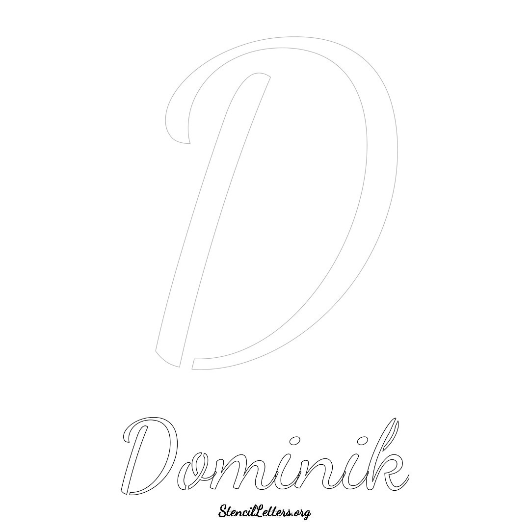 Dominik printable name initial stencil in Cursive Script Lettering