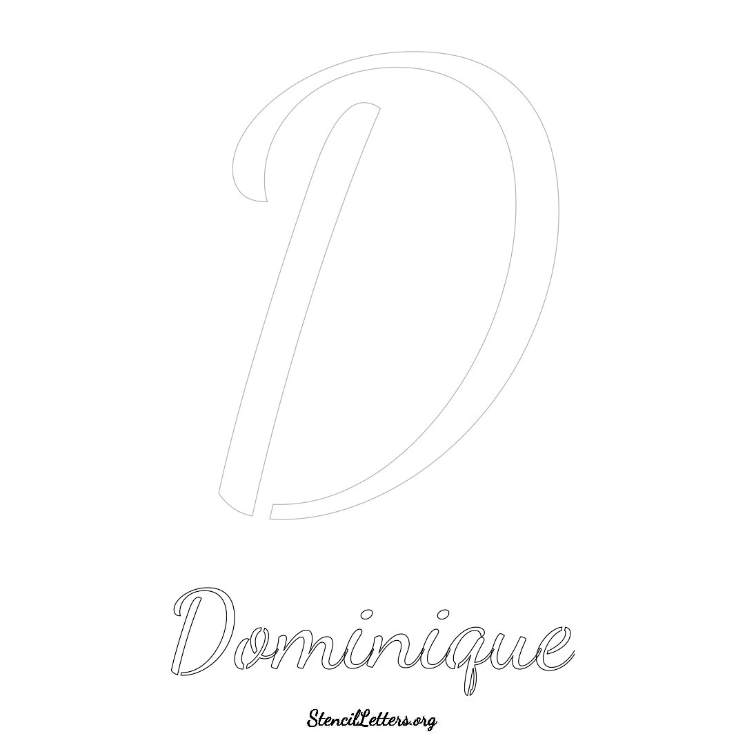 Dominique printable name initial stencil in Cursive Script Lettering