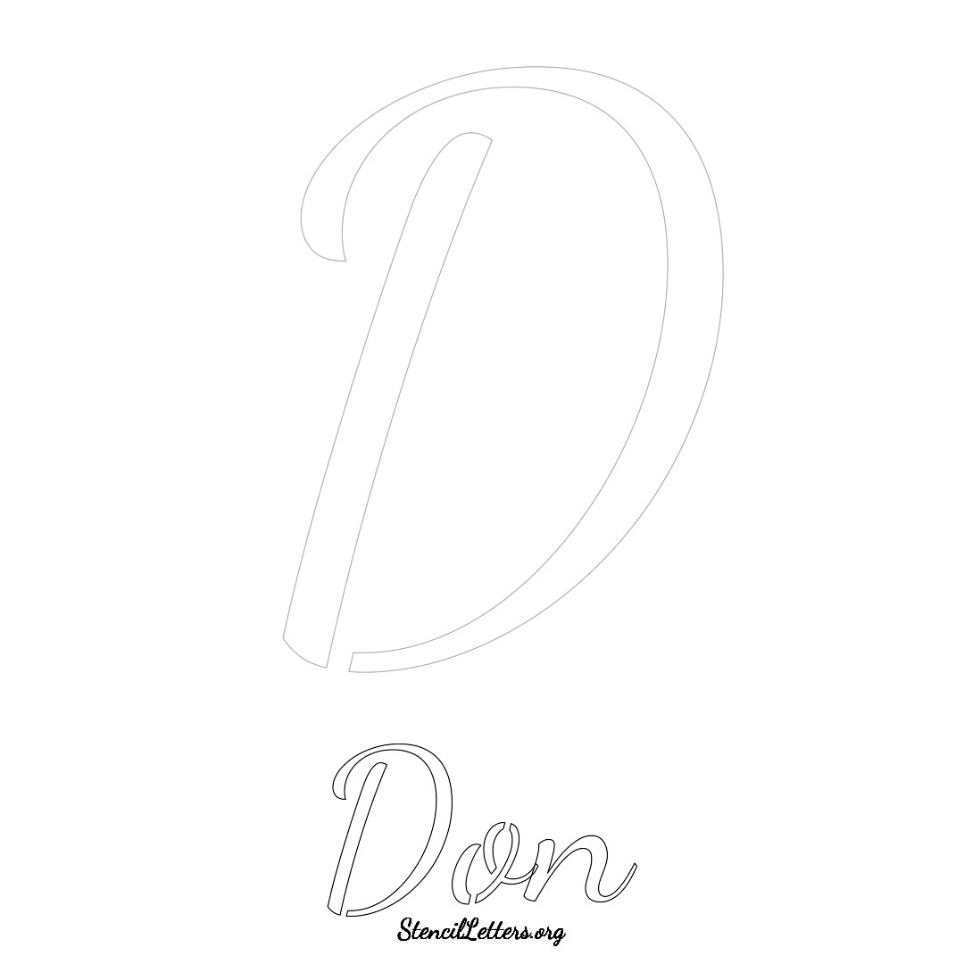 Don printable name initial stencil in Cursive Script Lettering