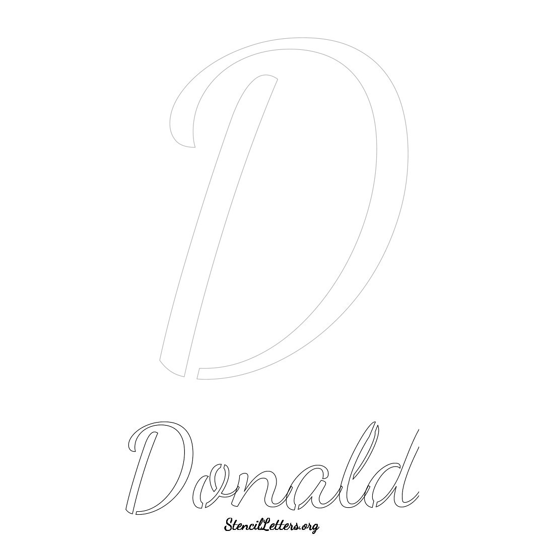 Donald printable name initial stencil in Cursive Script Lettering