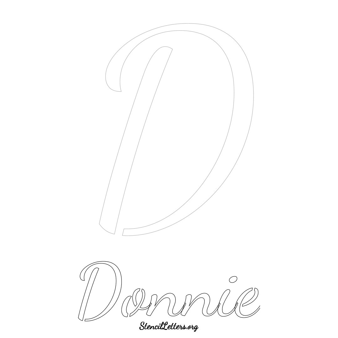 Donnie printable name initial stencil in Cursive Script Lettering