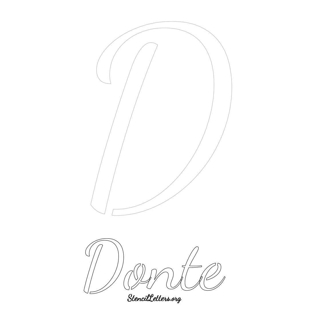 Donte printable name initial stencil in Cursive Script Lettering