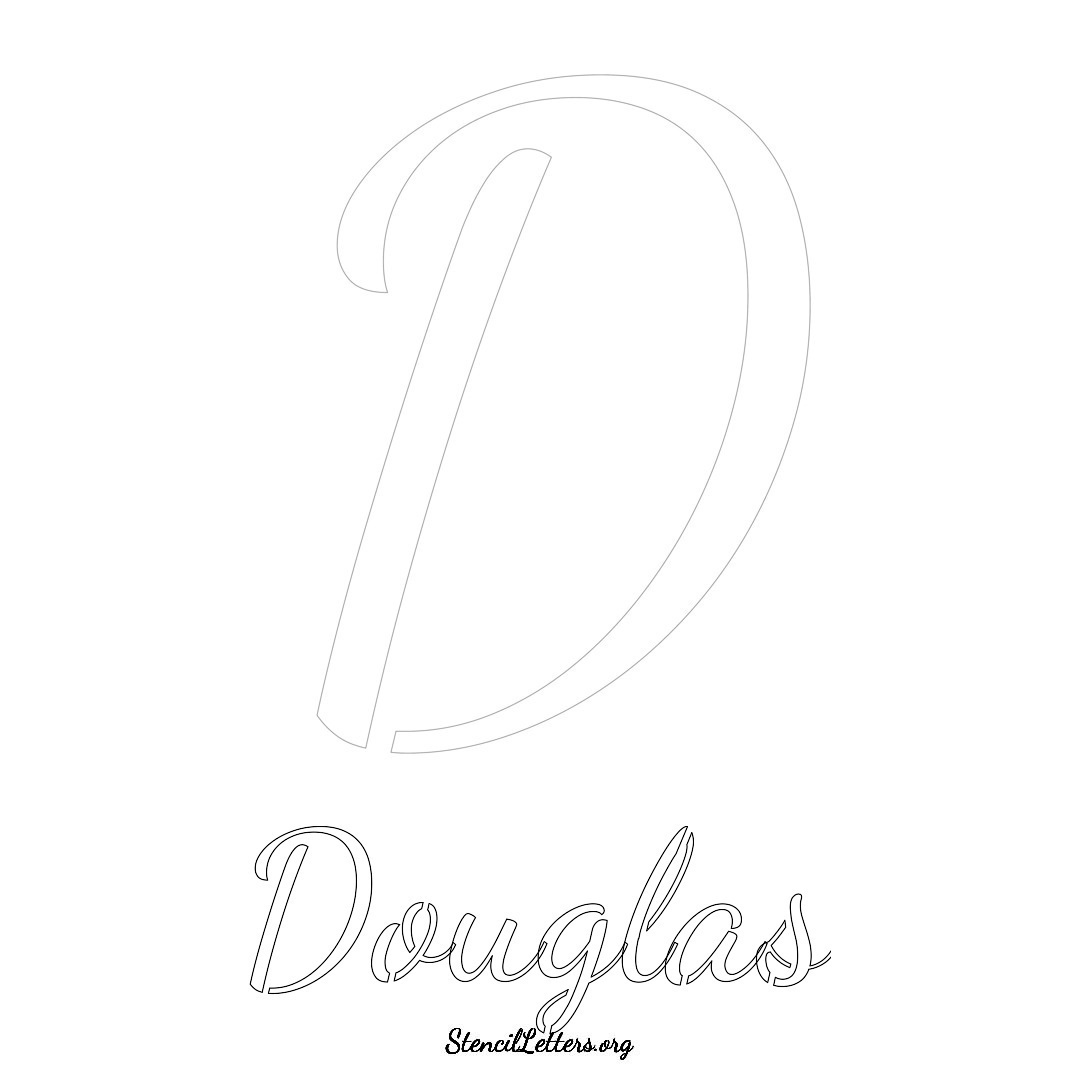 Douglas printable name initial stencil in Cursive Script Lettering