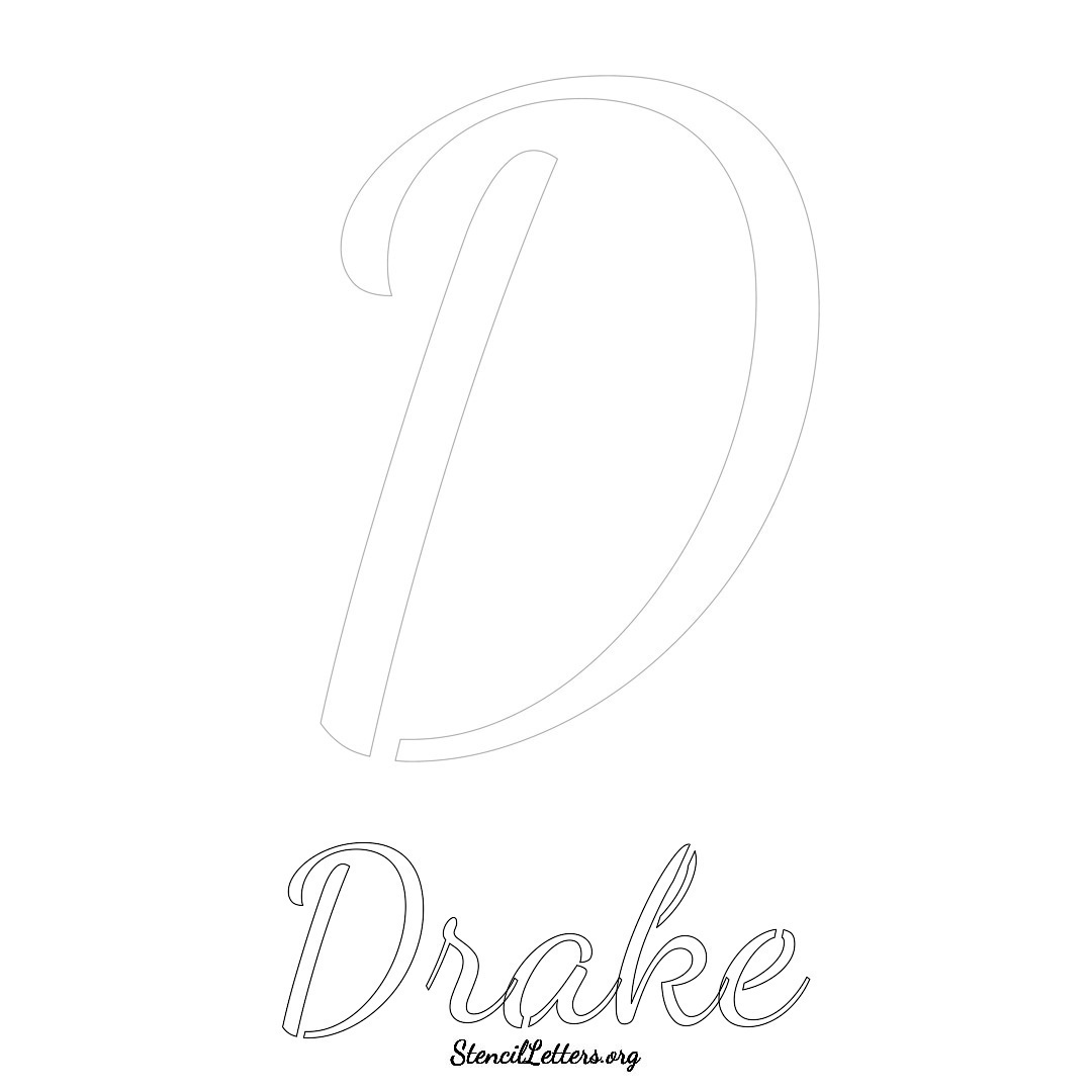 Drake printable name initial stencil in Cursive Script Lettering