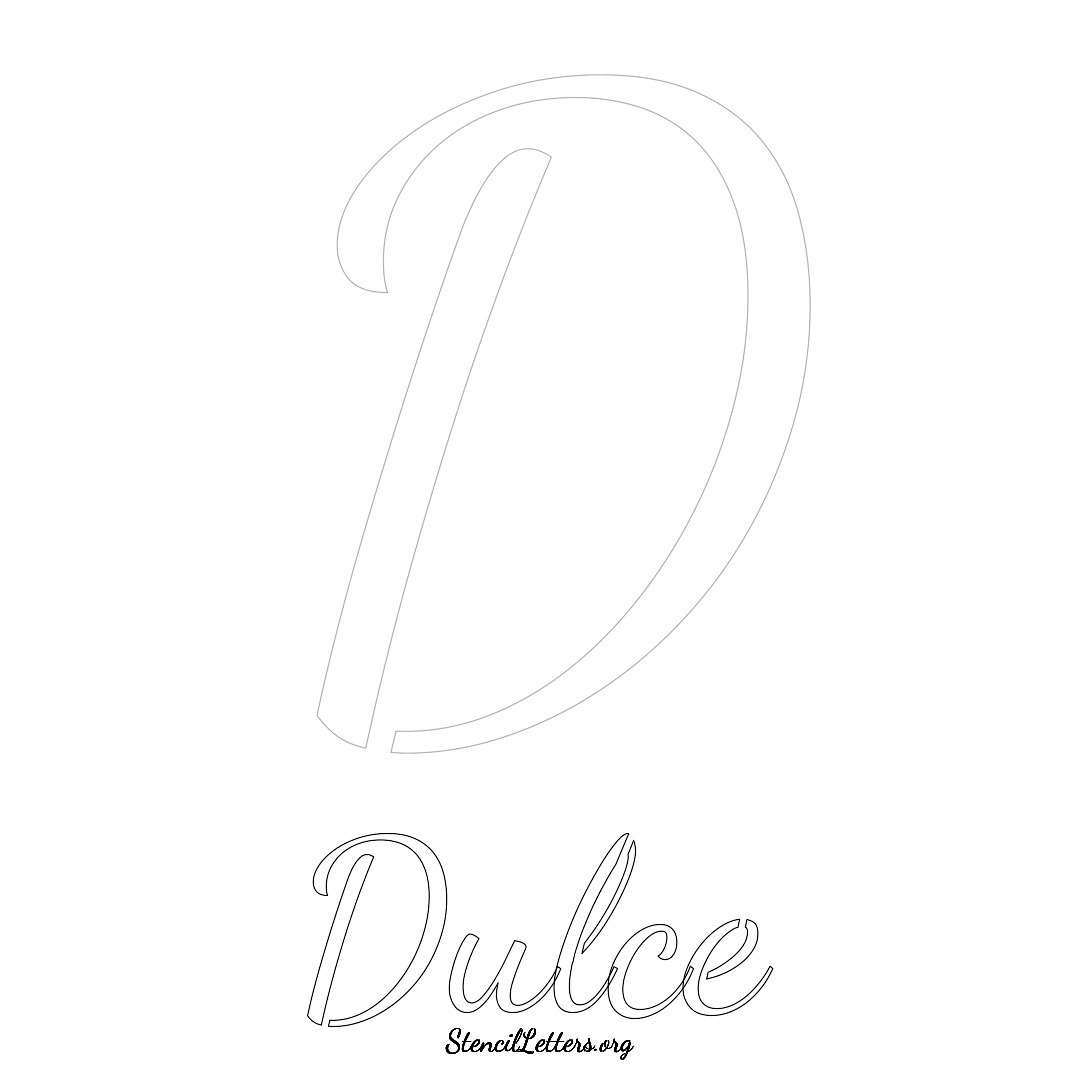 Dulce printable name initial stencil in Cursive Script Lettering