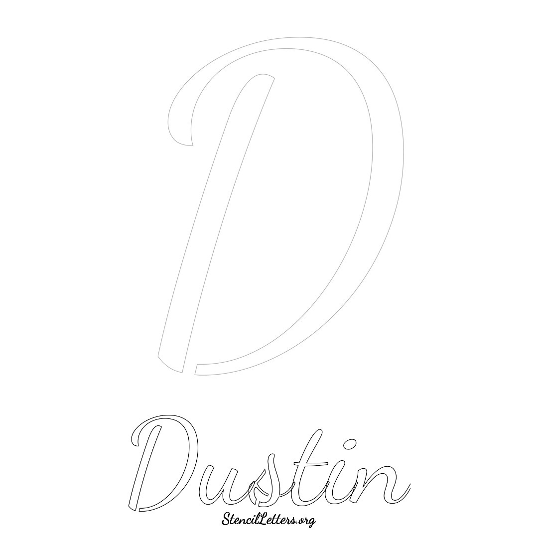 Dustin printable name initial stencil in Cursive Script Lettering