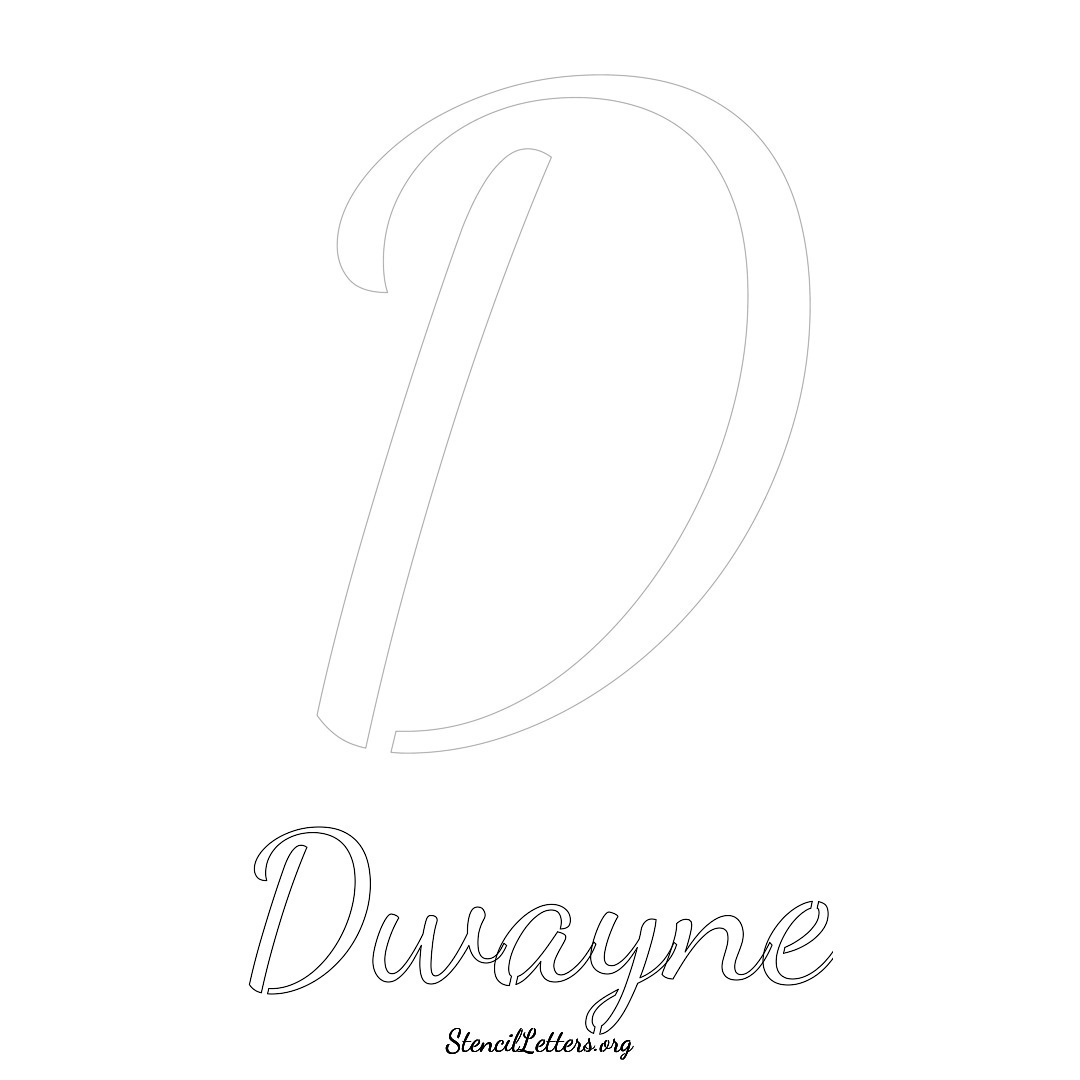 Dwayne printable name initial stencil in Cursive Script Lettering