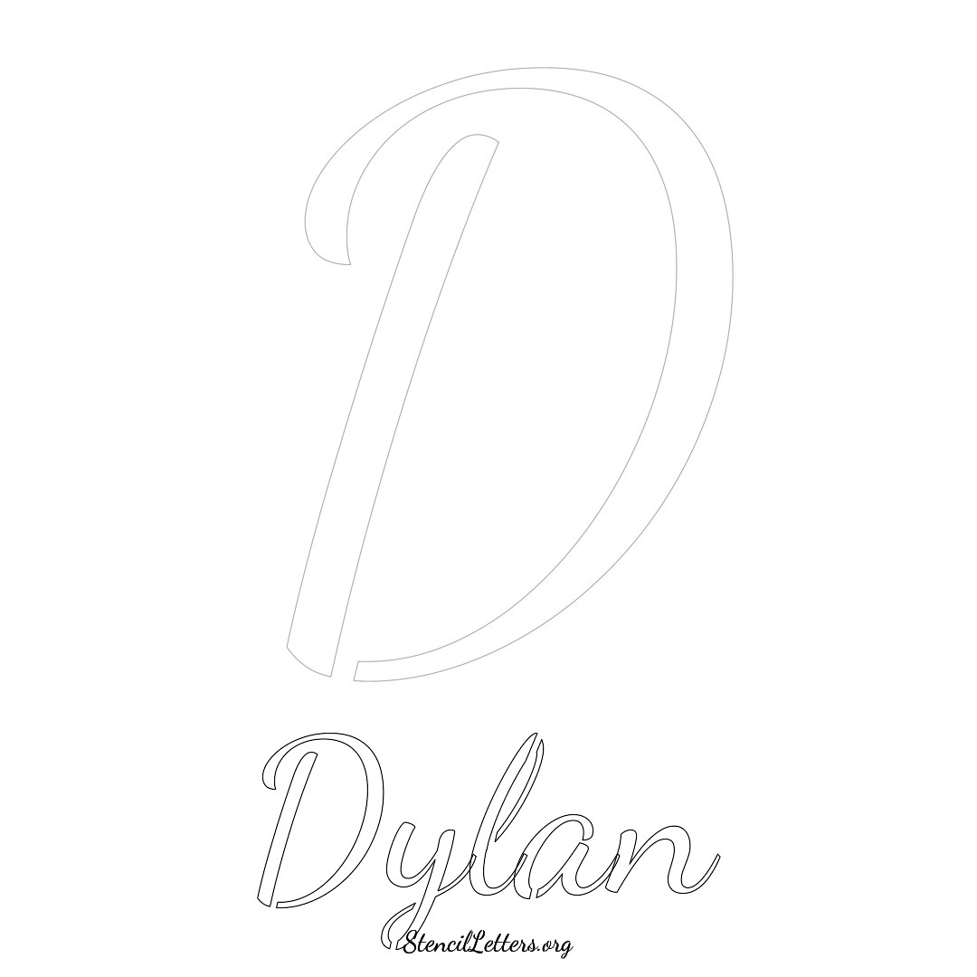 Dylan printable name initial stencil in Cursive Script Lettering