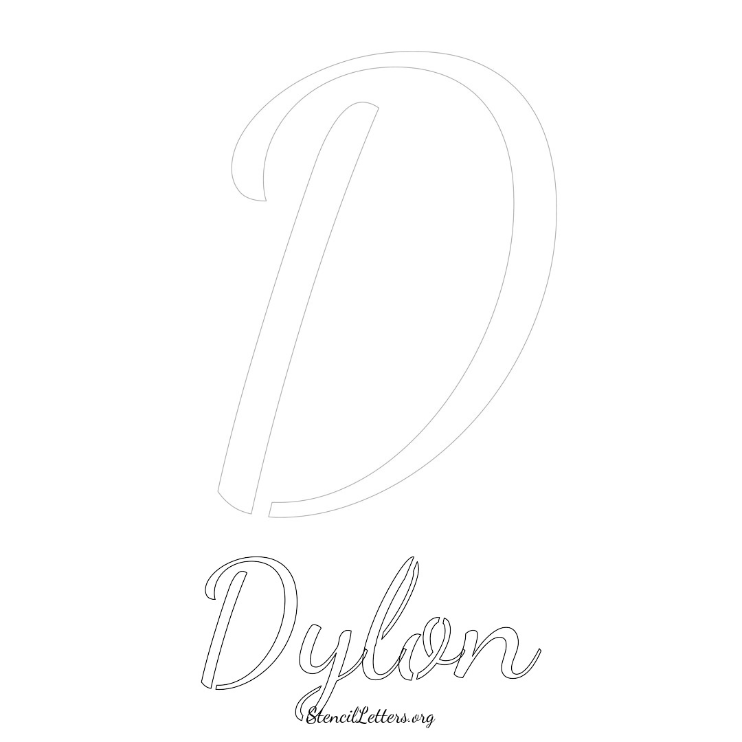 Dylon printable name initial stencil in Cursive Script Lettering