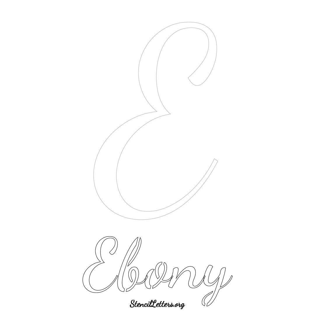 Ebony printable name initial stencil in Cursive Script Lettering