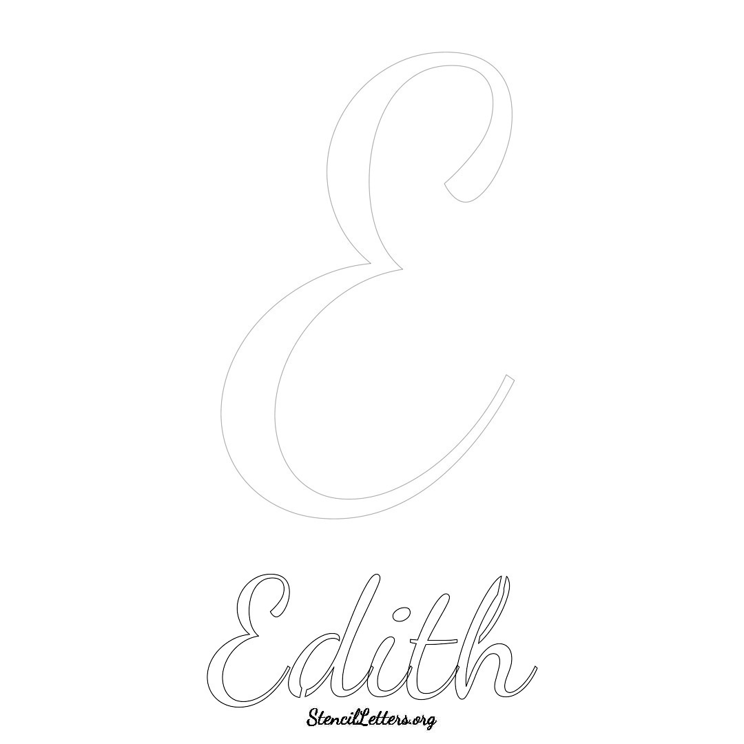 Edith printable name initial stencil in Cursive Script Lettering