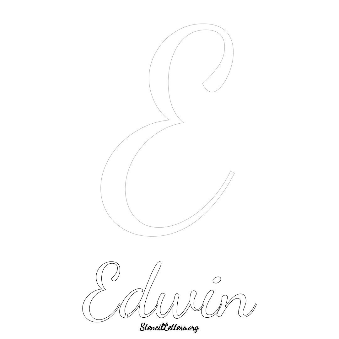 Edwin printable name initial stencil in Cursive Script Lettering