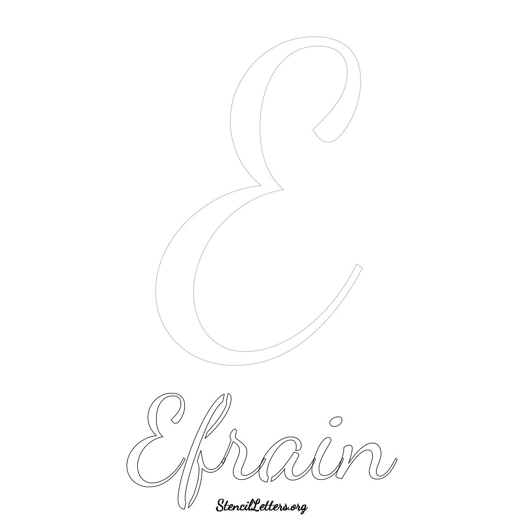 Efrain printable name initial stencil in Cursive Script Lettering