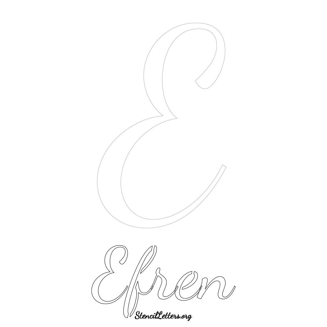 Efren printable name initial stencil in Cursive Script Lettering