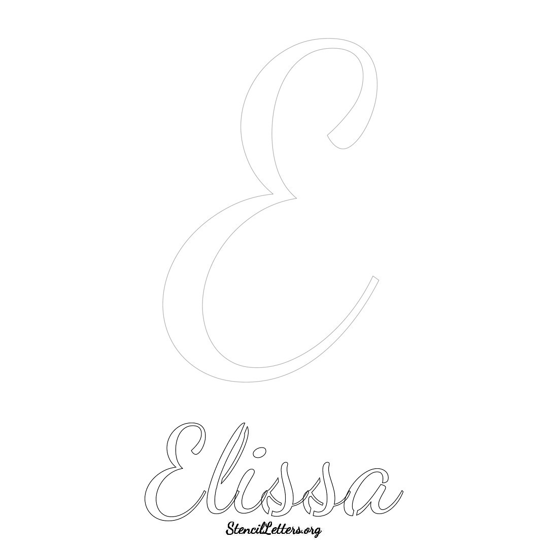 Elissa printable name initial stencil in Cursive Script Lettering