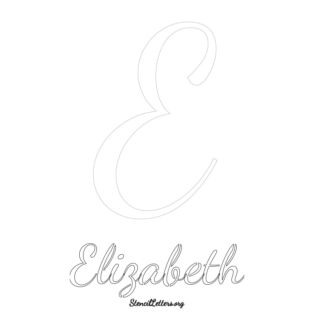 Elizabeth printable name initial stencil in Cursive Script Lettering