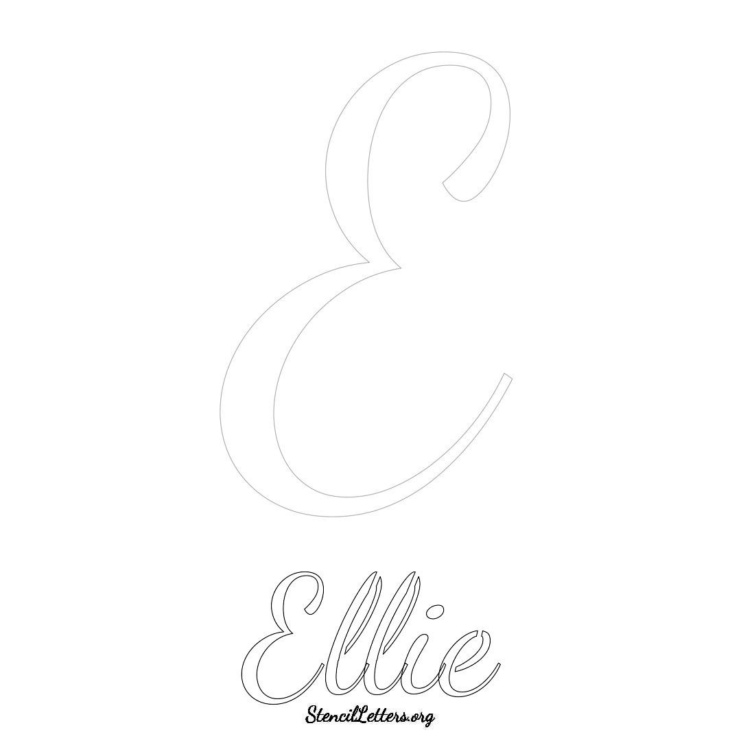 Ellie printable name initial stencil in Cursive Script Lettering