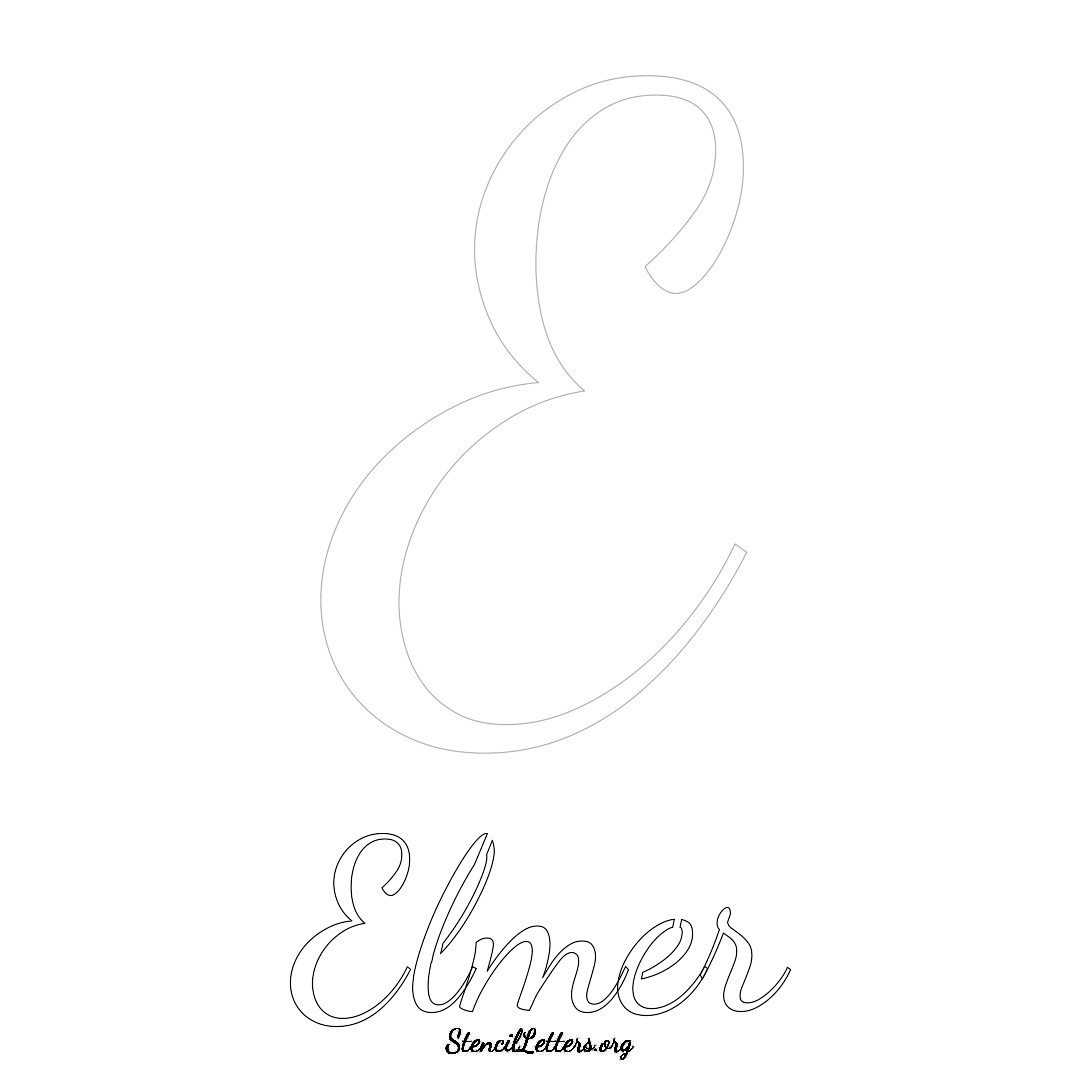 Elmer printable name initial stencil in Cursive Script Lettering