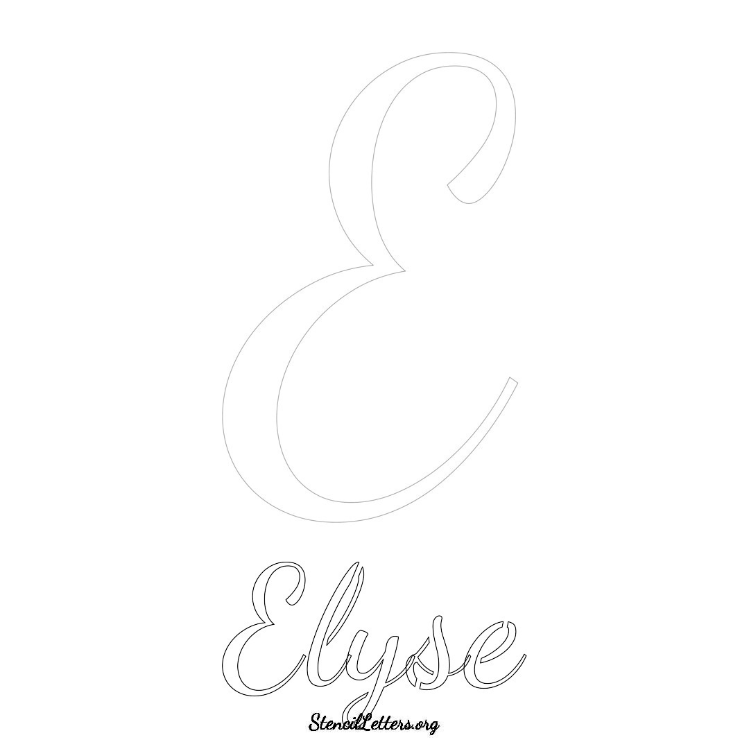 Elyse printable name initial stencil in Cursive Script Lettering