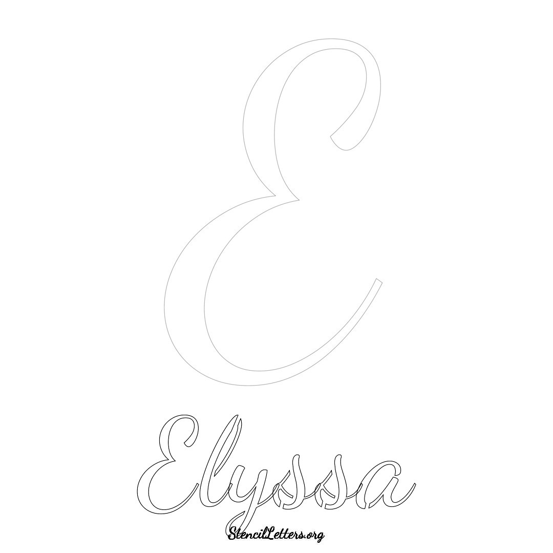 Elyssa printable name initial stencil in Cursive Script Lettering