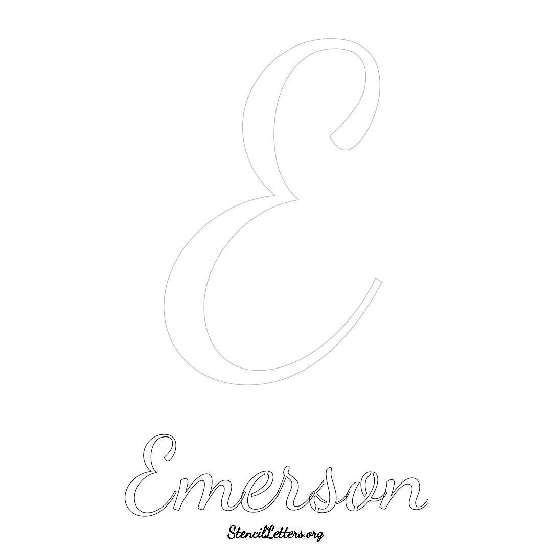 Emerson printable name initial stencil in Cursive Script Lettering