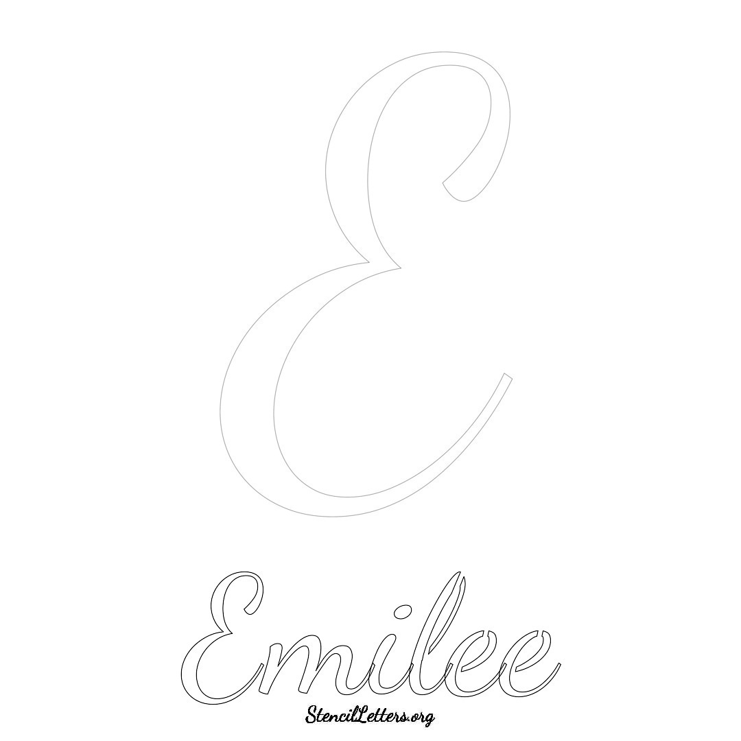 Emilee printable name initial stencil in Cursive Script Lettering