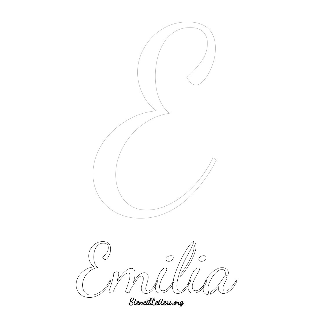 Emilia printable name initial stencil in Cursive Script Lettering