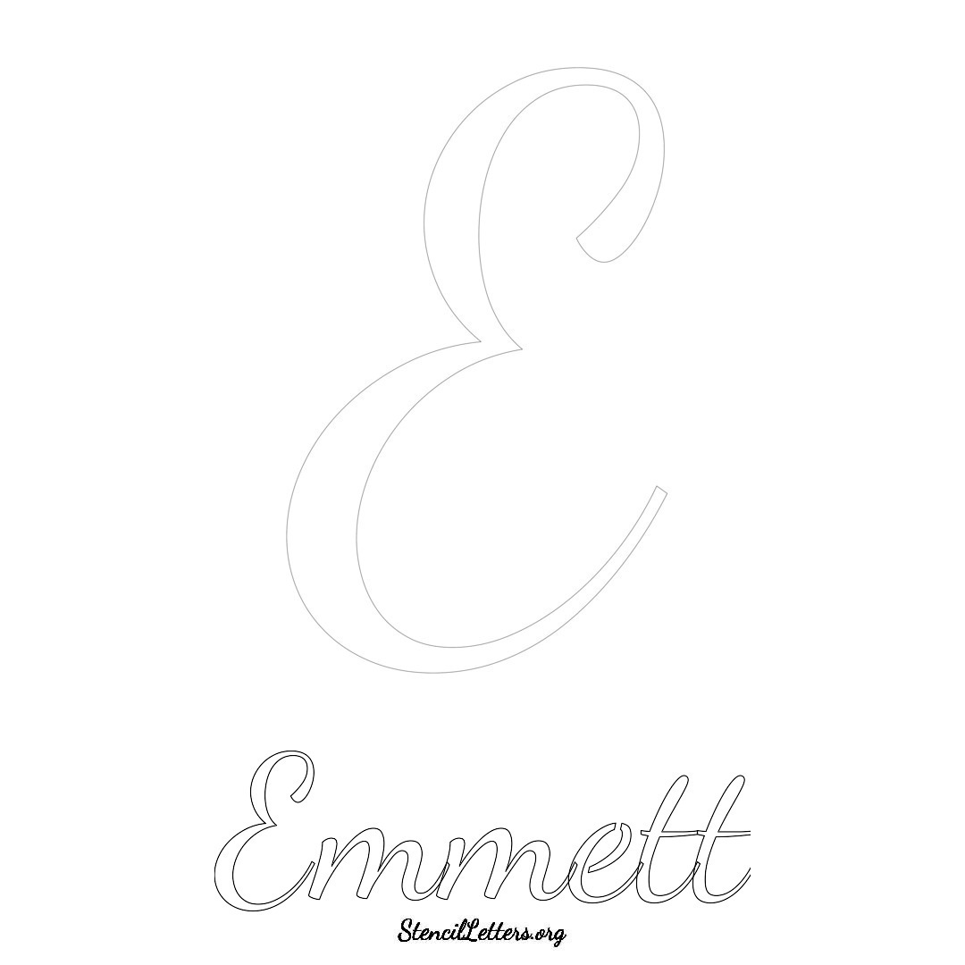 Emmett printable name initial stencil in Cursive Script Lettering