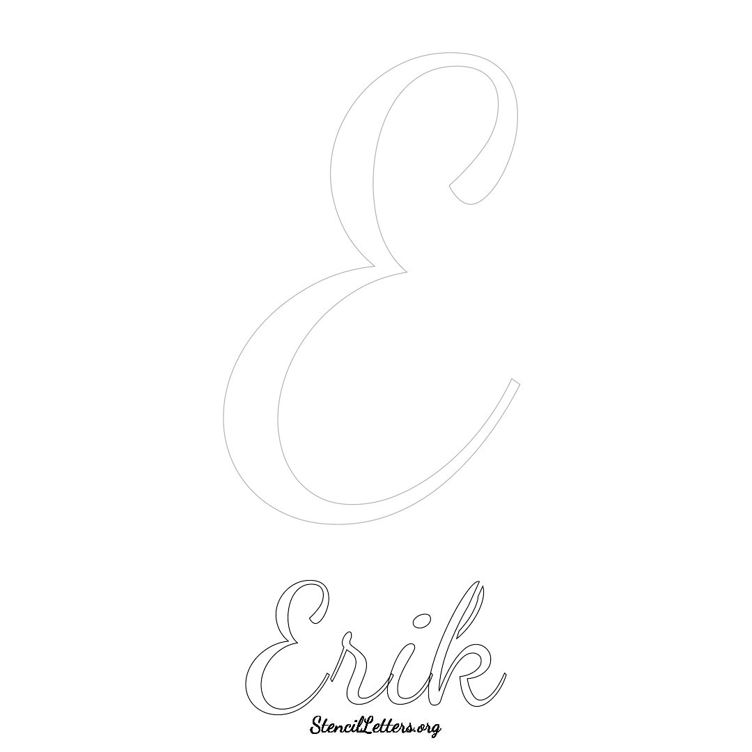 Erik printable name initial stencil in Cursive Script Lettering