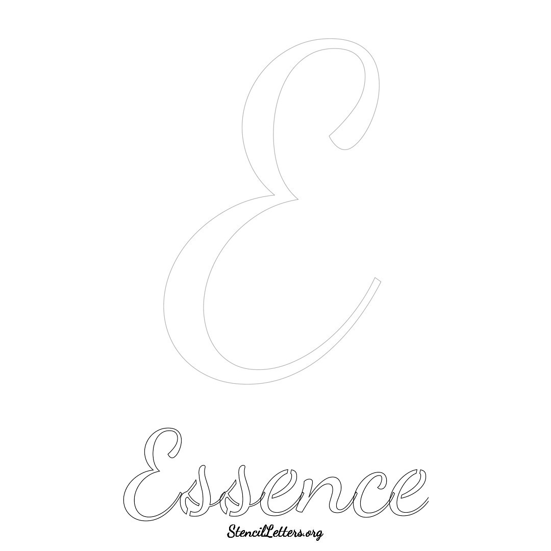 Essence printable name initial stencil in Cursive Script Lettering