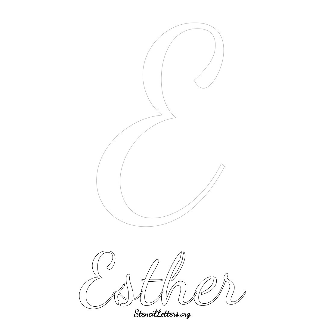 Esther printable name initial stencil in Cursive Script Lettering