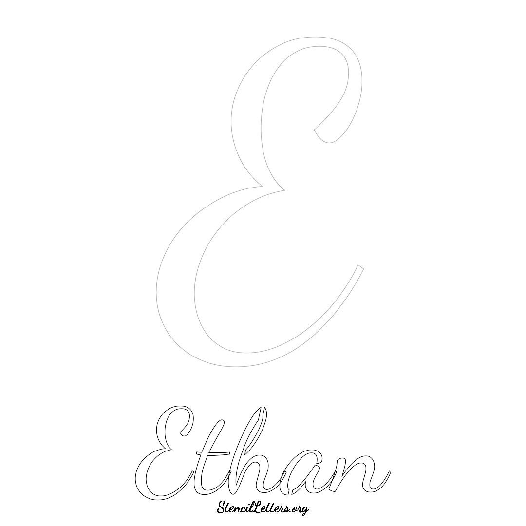 Ethan printable name initial stencil in Cursive Script Lettering
