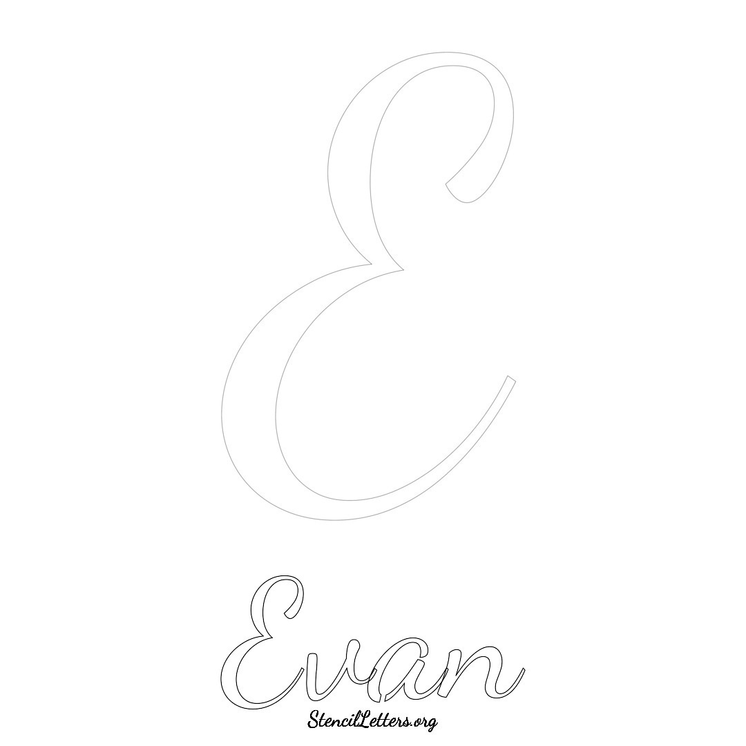 Evan printable name initial stencil in Cursive Script Lettering