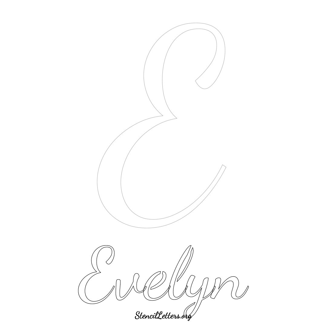 Evelyn printable name initial stencil in Cursive Script Lettering