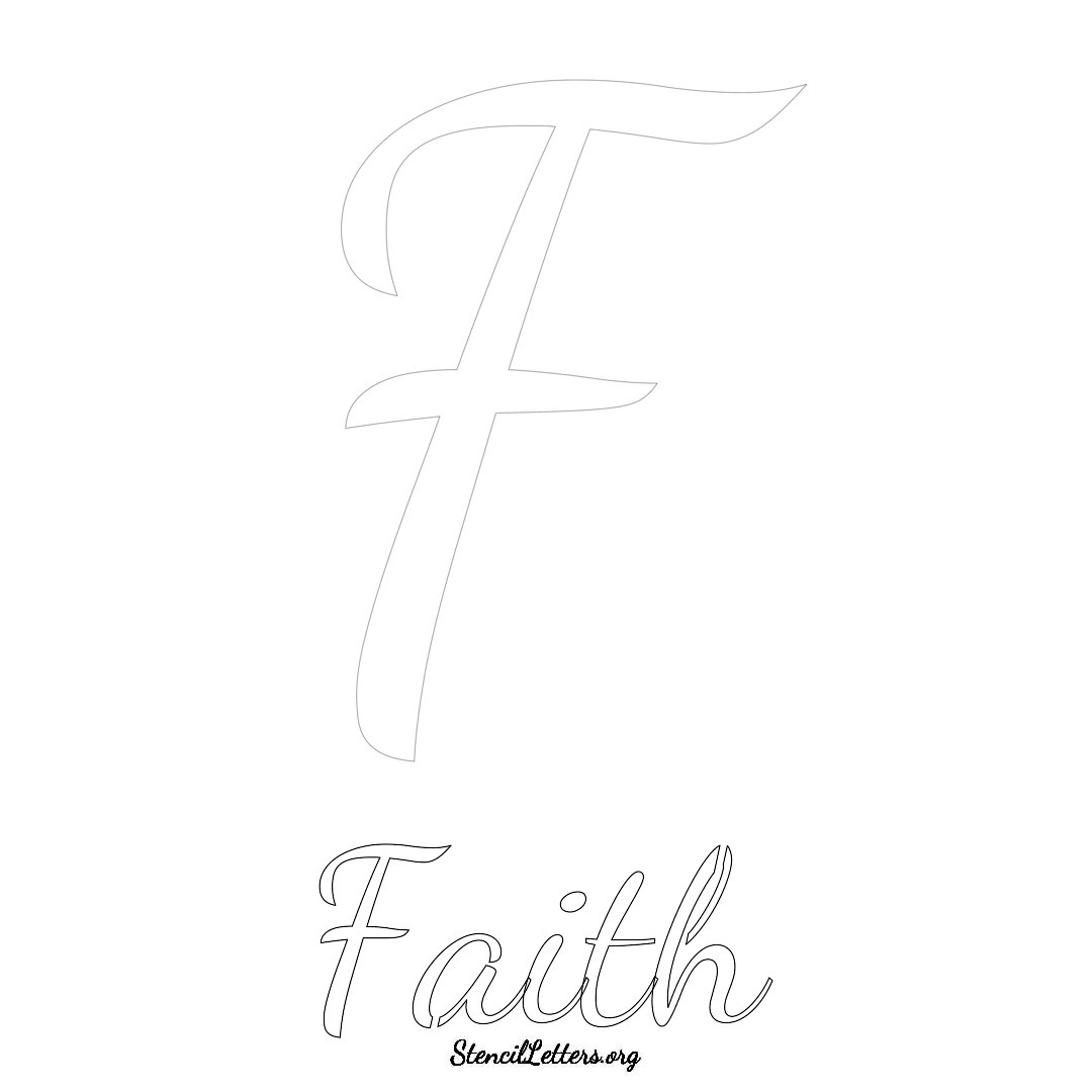 Faith printable name initial stencil in Cursive Script Lettering