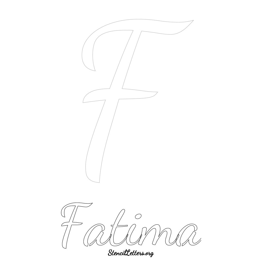 Fatima printable name initial stencil in Cursive Script Lettering