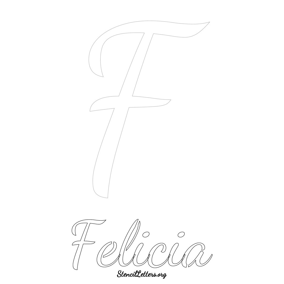 Felicia printable name initial stencil in Cursive Script Lettering