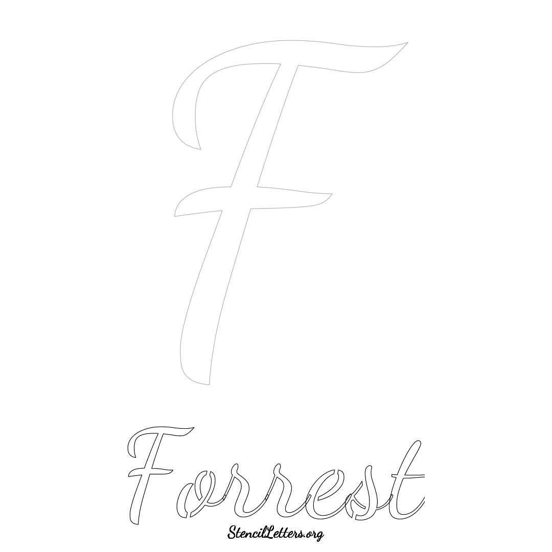 Forrest printable name initial stencil in Cursive Script Lettering